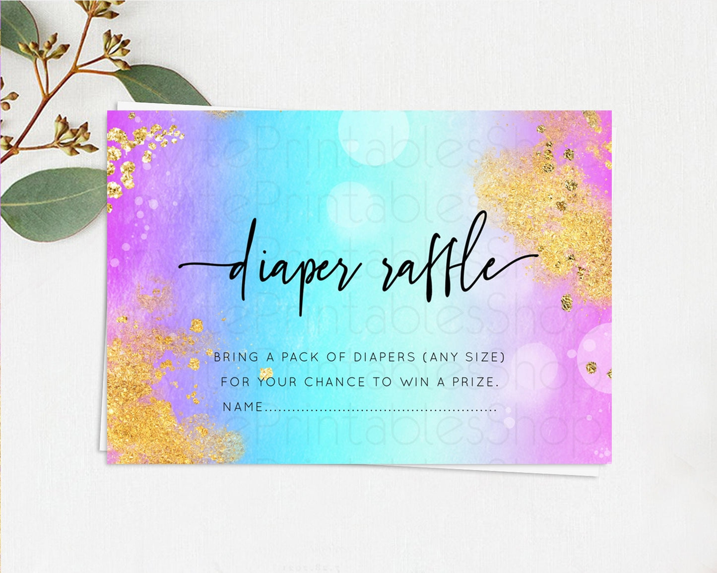 Pastel Diaper Raffle Card Pastel Rainbow Diaper Raffle Insert Colorful Ombre Watercolor Diaper Ticket Confetti Glitter Raffle Game D10564