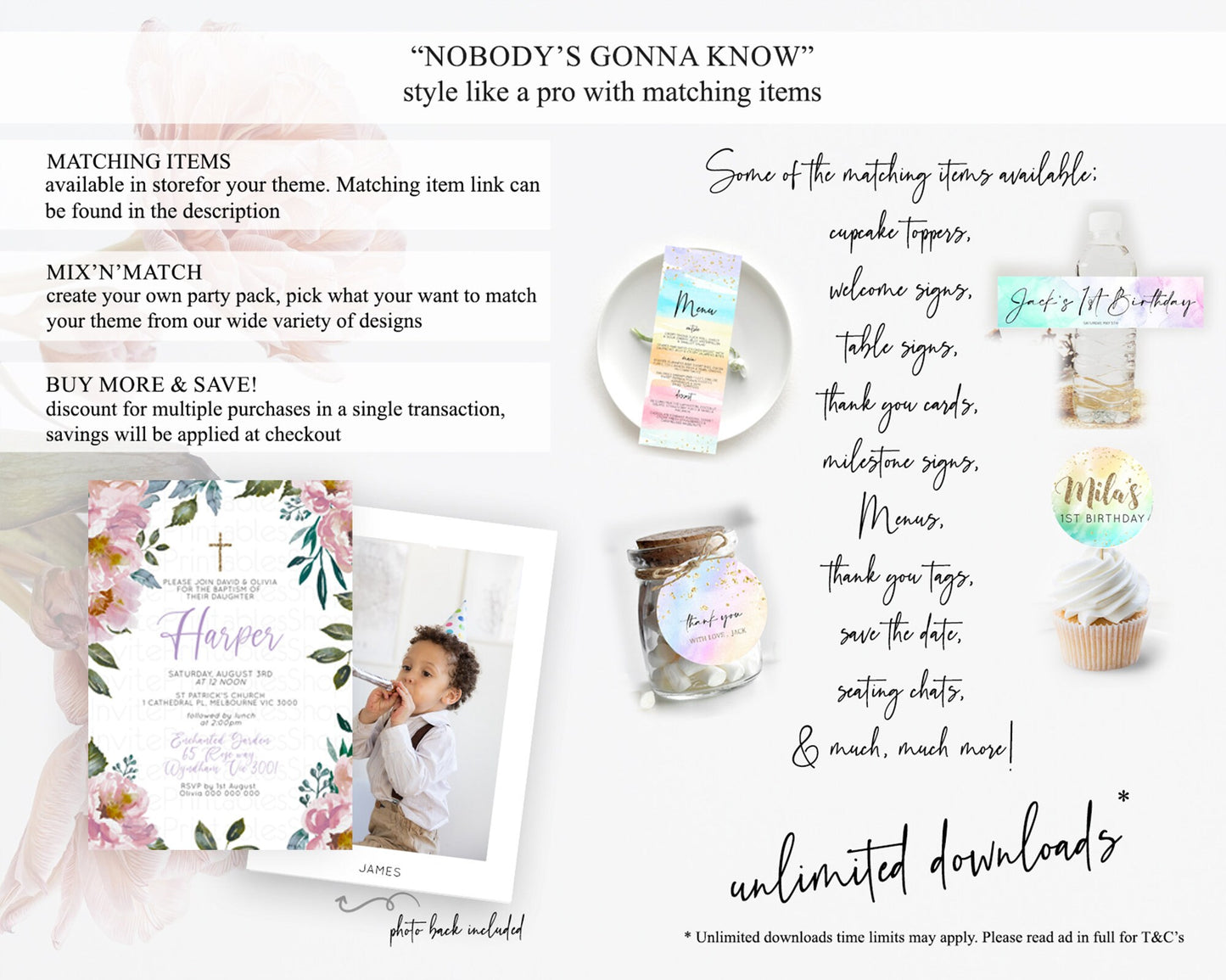 Secret Garden Baptism Invitation Wildflower Baptism Birthday Invite Pastel Flowers Christening Invite Enchanted Garden Boho Floral  D10729