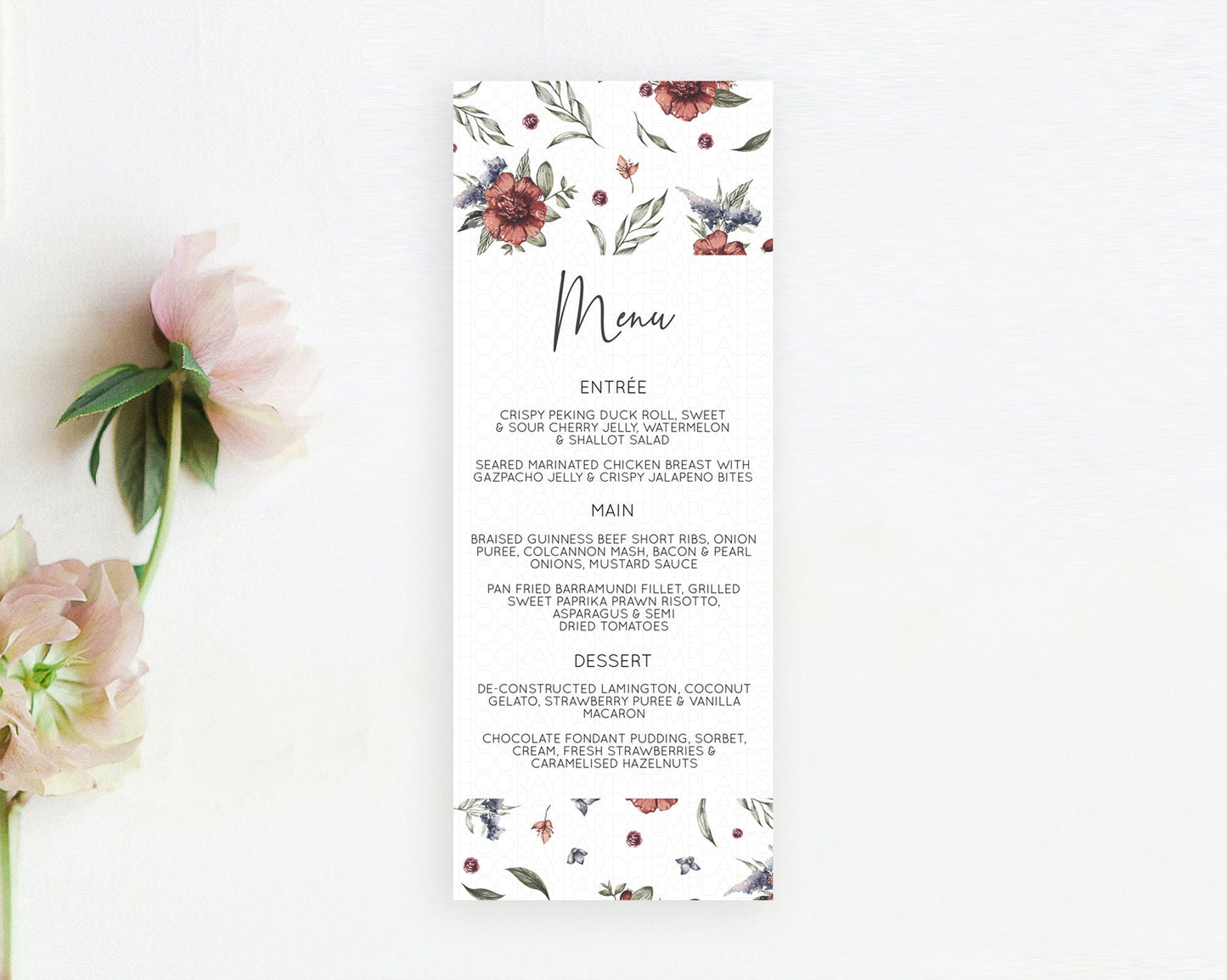 Secret Garden Menu Wildflower Menu Template Pastel Flower Garden Table Decor Boho Floral Dinner Dessert Floral Party Food Menu D10503