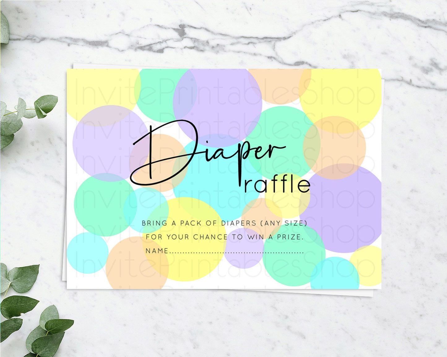 Rainbow Diaper Raffle Card Pastel Sprinkles Diaper Raffle Insert Rainbow Confetti Diaper Ticket Colorful Bubbles Pastel Raffle Game D10412