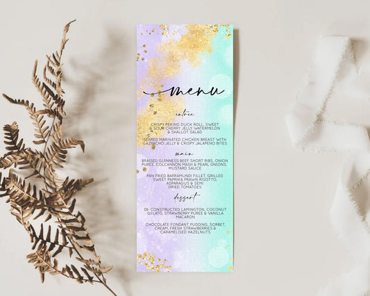 Editable Pastel Menu Pastel Rainbow Menu Template Colorful Pastel Table Deco