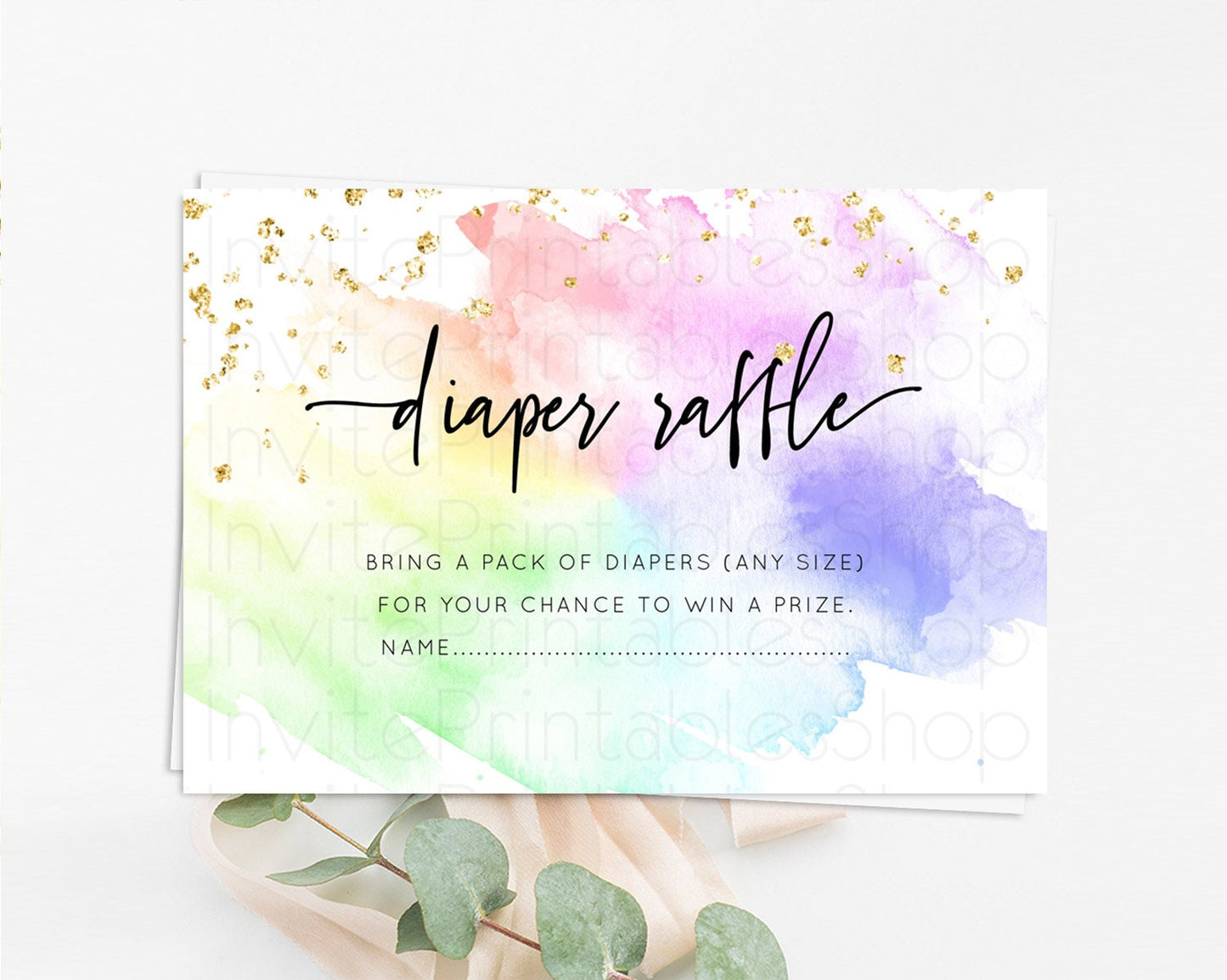 Pastel Diaper Raffle Card Pastel Rainbow Diaper Raffle Insert Colorful Ombre Watercolor Diaper Ticket Confetti Glitter Raffle Game D10316