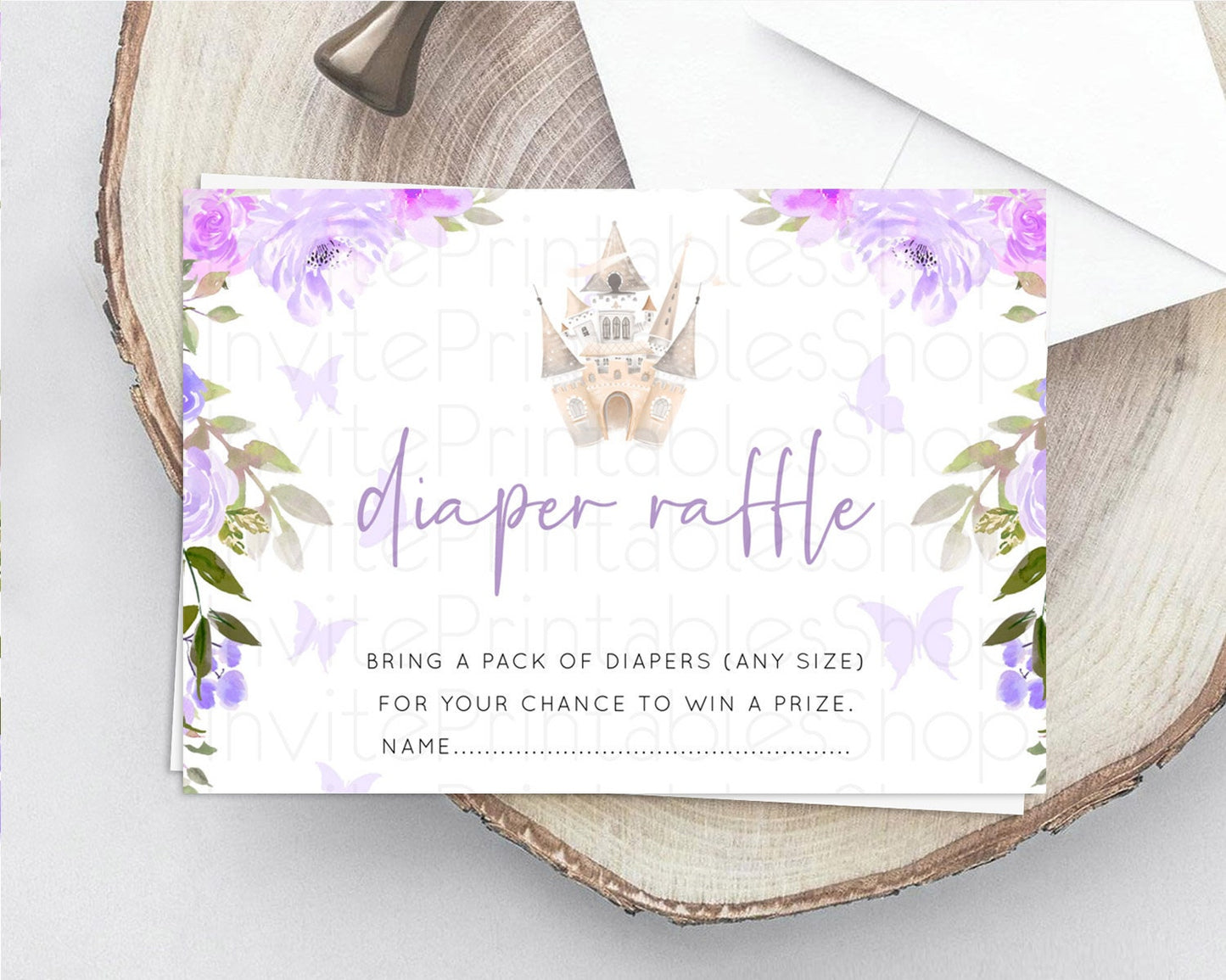 Princess Diaper Raffle Card Castle Diaper Ticket Insert Secret Garden Enchanted Castle Pastel Floral Garden Baby Shower Poem Request D10339