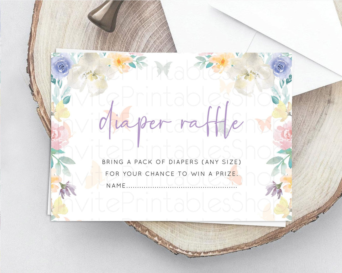 Secret Garden Diaper Raffle Card Boho Wildflower Diaper Raffle Insert Pastel Flower Garden Baby Shower Card Flower Raffle Game D10710