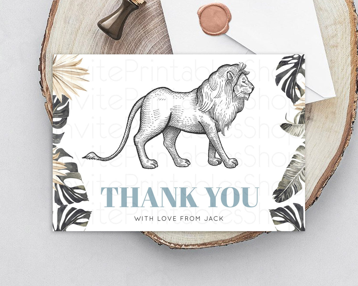 Lion Thank You Lion Thank You Card Lion Party Birthday Thank You Card Safari Lion Cards Dried Palm Fern Lion Teacher Thank You Cards D10807