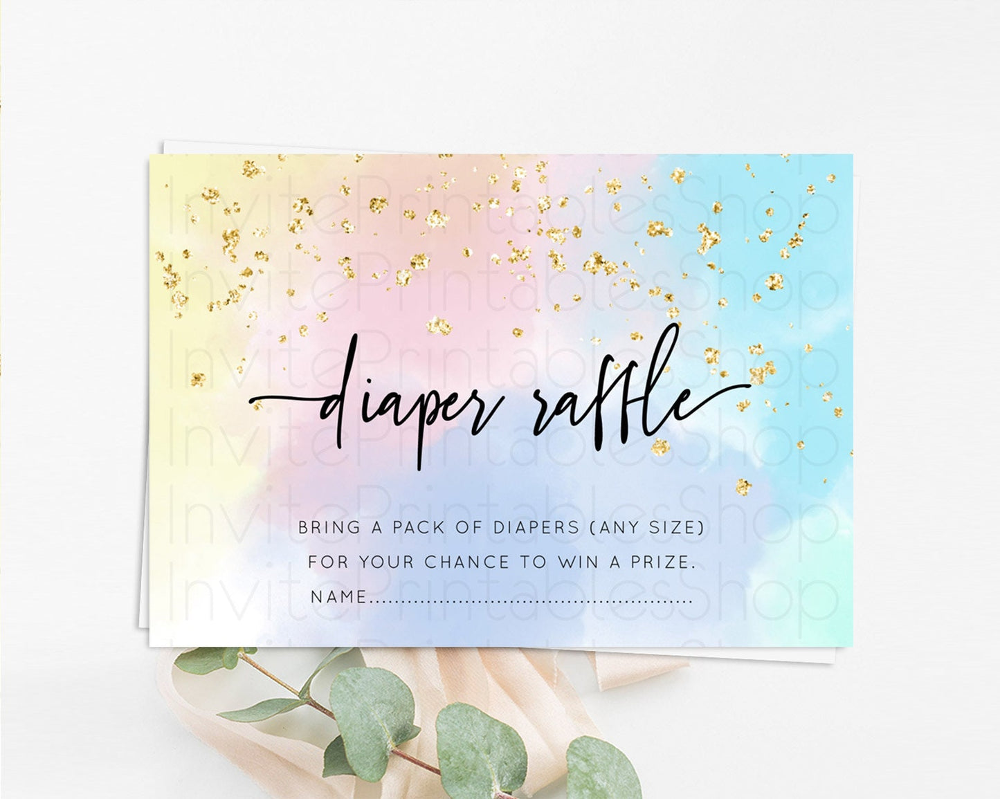 Pastel Diaper Raffle Card Pastel Rainbow Diaper Raffle Insert Colorful Ombre Watercolor Diaper Ticket Confetti Glitter Raffle Game D10368