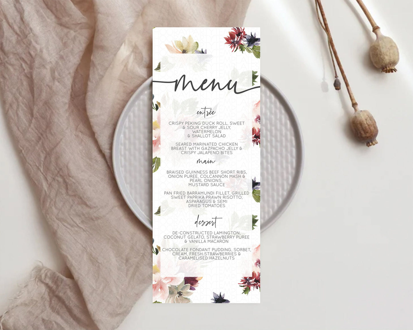 Secret Garden Menu Wildflower Menu Template Pastel Flower Garden Table Decor Boho Floral Dinner Dessert Floral Party Food Menu D10538