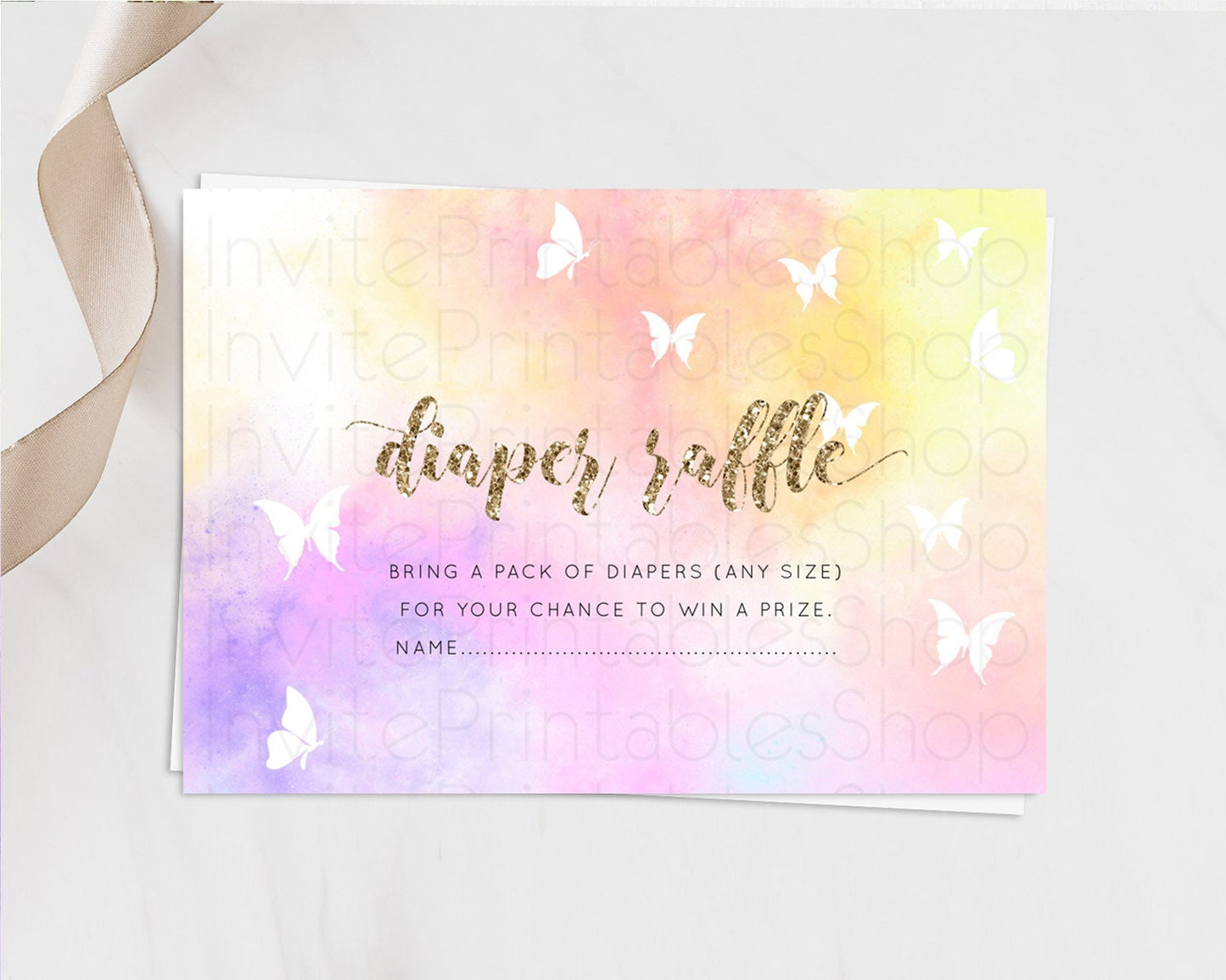 Pastel Diaper Raffle Card Pastel Rainbow Diaper Raffle Insert Colorful Ombre Watercolor Diaper Ticket Confetti Glitter Raffle Game D10435