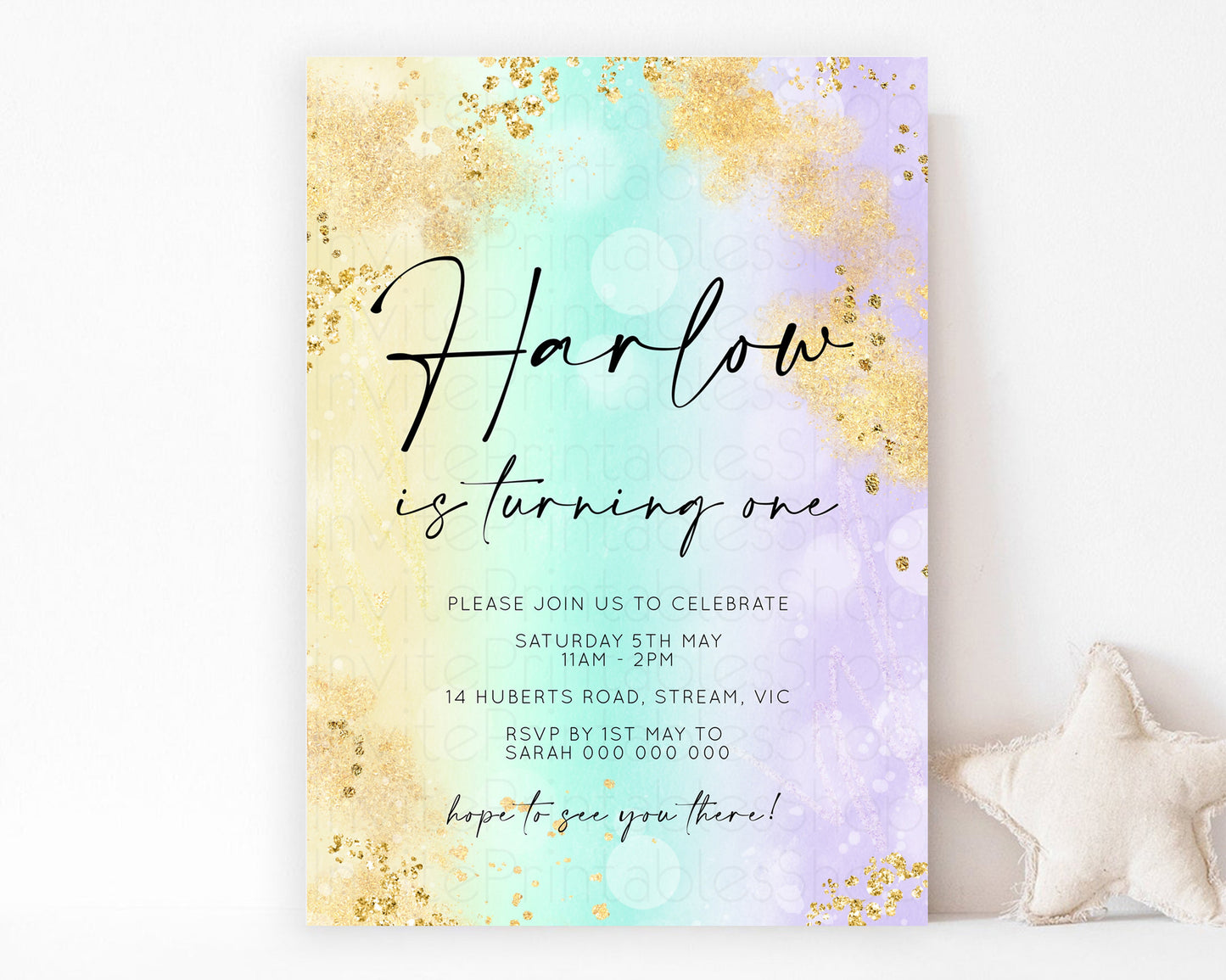 Rainbow Birthday Invitation Pastel Birthday Invite Ombre Watercolor Invite Enchanted Theme Colorful Splash Glitter Sprinkles 1st 2nd 3rd