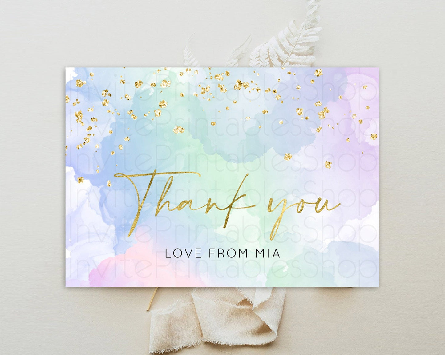 Pastel Thank You Rainbow Thank You Card Colorful Pastel Birthday Thank You Card Confetti Watercolor Pastel Teacher Thank You Cards D10624