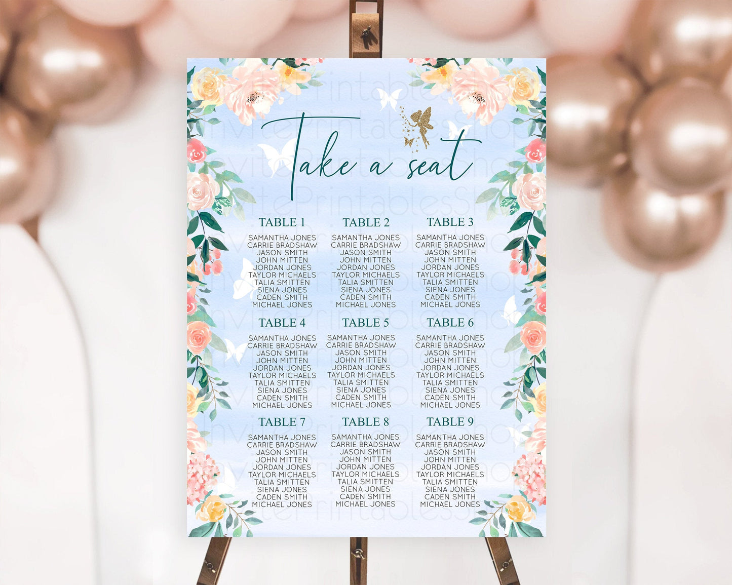 Fairy Seating Chart Pastel Fairy Seating Chart Fairy Tea Party Fairy Garden Seating Sign Enchanted Garden Floral Butterfly Decor D10794