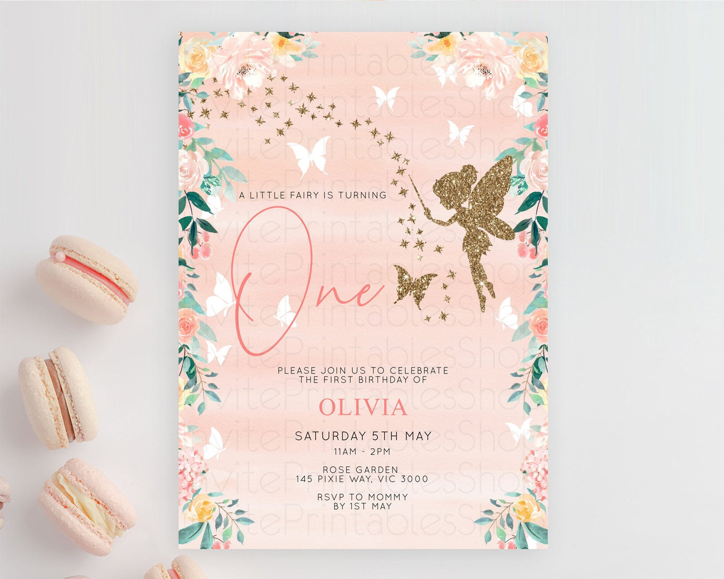 Fairy Birthday Invitation Fairy Invites Fairy Tea Party Fairy Garden Birthday Secret Garden Enchanted Garden Pastel Floral Butterfly D10792