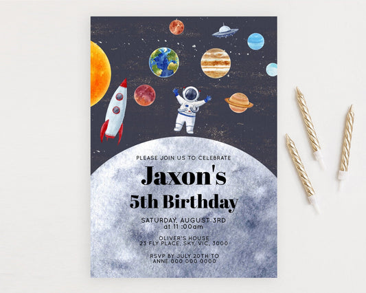 Space Birthday Invitation Space 1st Birthday Invites First Trip Around the Sun Invite Sky Stars Planets Milkyway Solar System Invite D10430