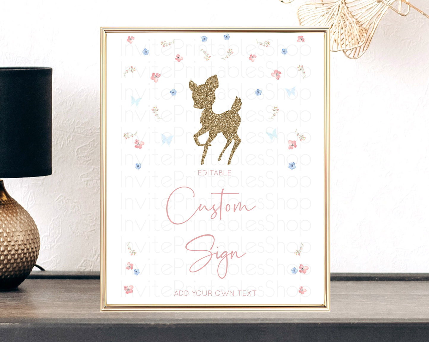 Fawn Deer Sign Pastel Floral Deer Table Sign Decor  Enchanted Forest Butterfly Party 1st Birthday Baptism Baby Shower Bridal Shower D10359