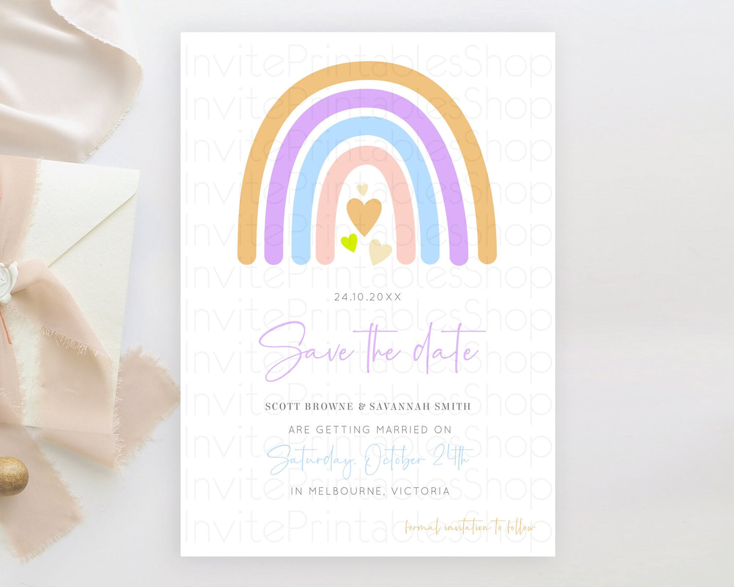 Pastel Rainbow Save The Date Template Boho Colorful Rainbow Party Rainbow Baby Theme For 1st Birthday Baptism Baby Shower Wedding D10238