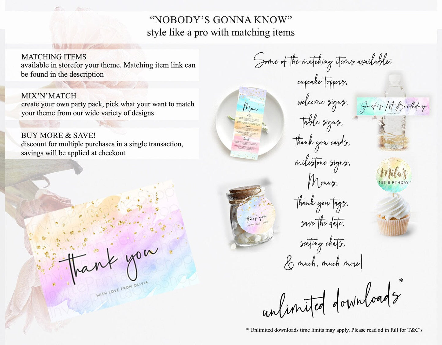 Pastel Thank You Rainbow Thank You Card Colorful Pastel Birthday Thank You Card Confetti Watercolor Pastel Teacher Thank You Cards D10177