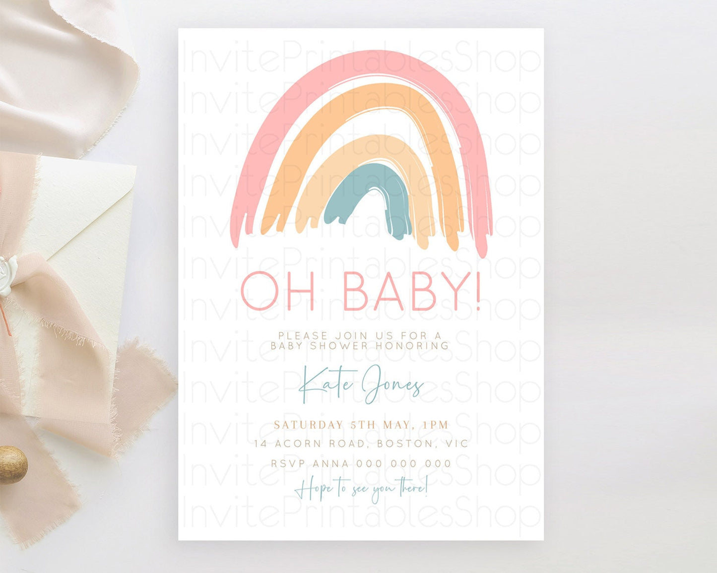 Pastel Rainbow Baby Shower Invitation Pastel Rainbow Invitation Rainbow Baby Invitation Pastel Invitation Boho Rainbow Invitation D10351