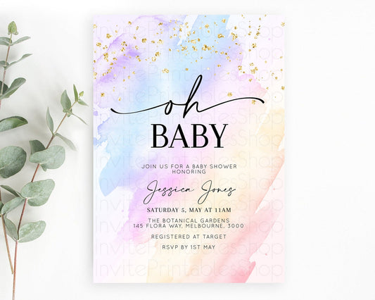 Editable Pastel Baby Shower Invitation Rainbow Baby Shower Invitation Colorf