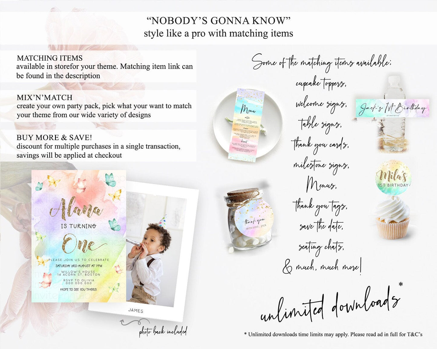 Pastel Butterfly Birthday Invitation Butterfly Birthday Invitation Colorful Splash Glitter Butterfly Garden 1st 2nd Birthday D23255