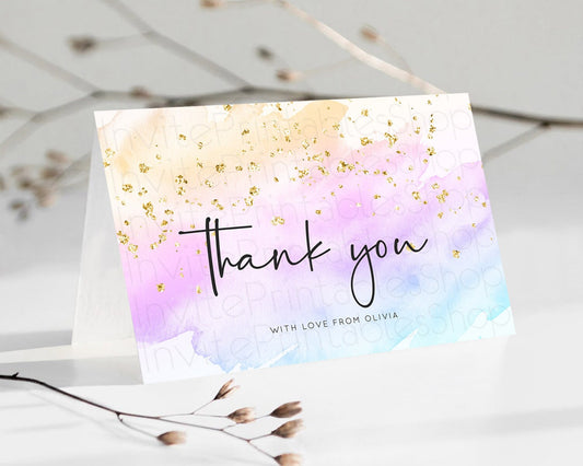 Pastel Thank You Rainbow Thank You Card Colorful Pastel Birthday Thank You Card Confetti Watercolor Pastel Teacher Thank You Cards D10177