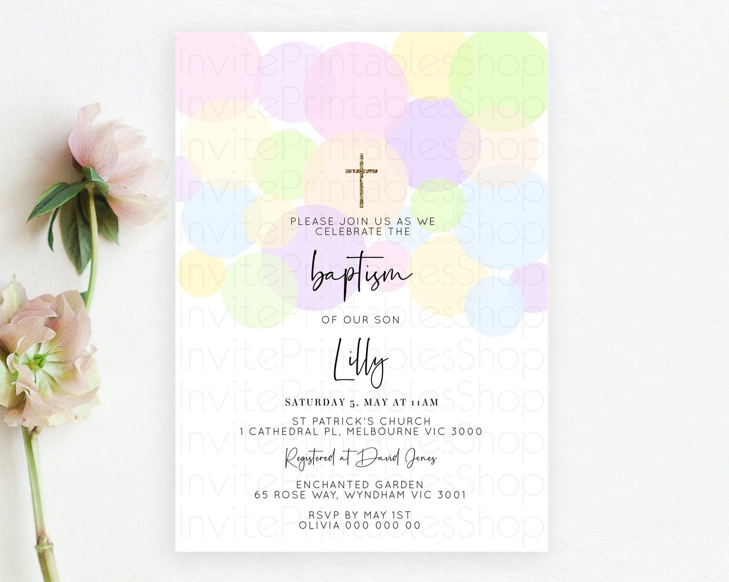 Pastel Baptism Invitation Pastel Confetti Baptism 1st Birthday Invitation Colorful Rainbow Confetti Bubbles Christening Invitation D10229