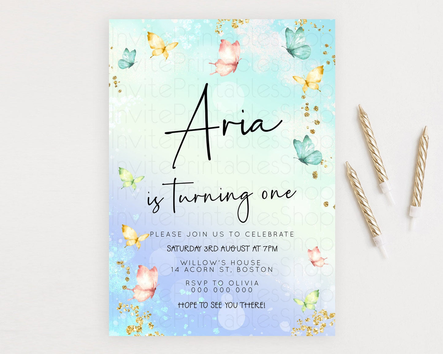 Pastel Butterfly Birthday Invitation Butterfly Birthday Invitation Whimsical Butterfly Enchanted Garden 1st 2nd Birthday Invitation D23135