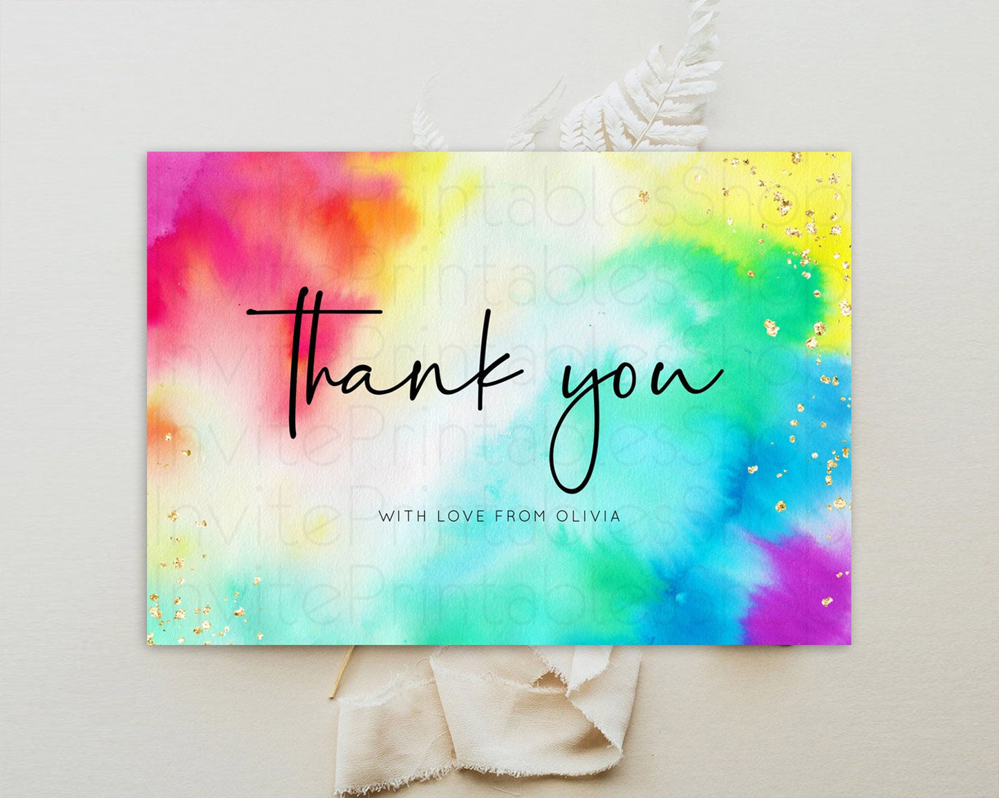 Tie Dye Thank You Rainbow Tie Dye Thank You Card Pastel Birthday Thank You Colorful Pastel Cards Rainbow Teacher Thank You Card D10462