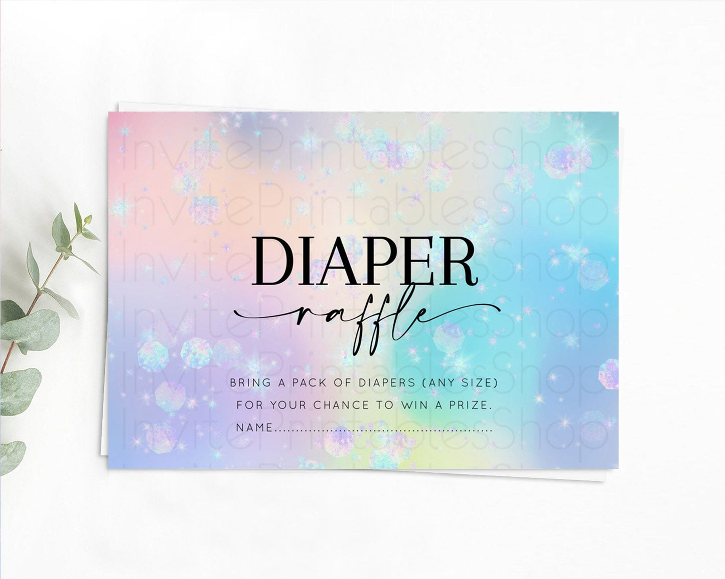 Rainbow Diaper Raffle Card Pastel Diaper Insert Colorful Pastel Watercolor Ombre Diaper Ticket Iridescent Sprinkles Raffle Game D10665