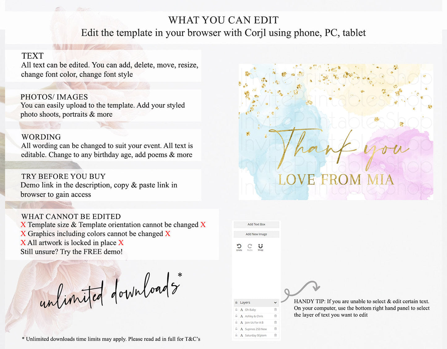 Pastel Thank You Rainbow Thank You Card Colorful Pastel Birthday Thank You Card Confetti Watercolor Pastel Teacher Thank You Cards D10204
