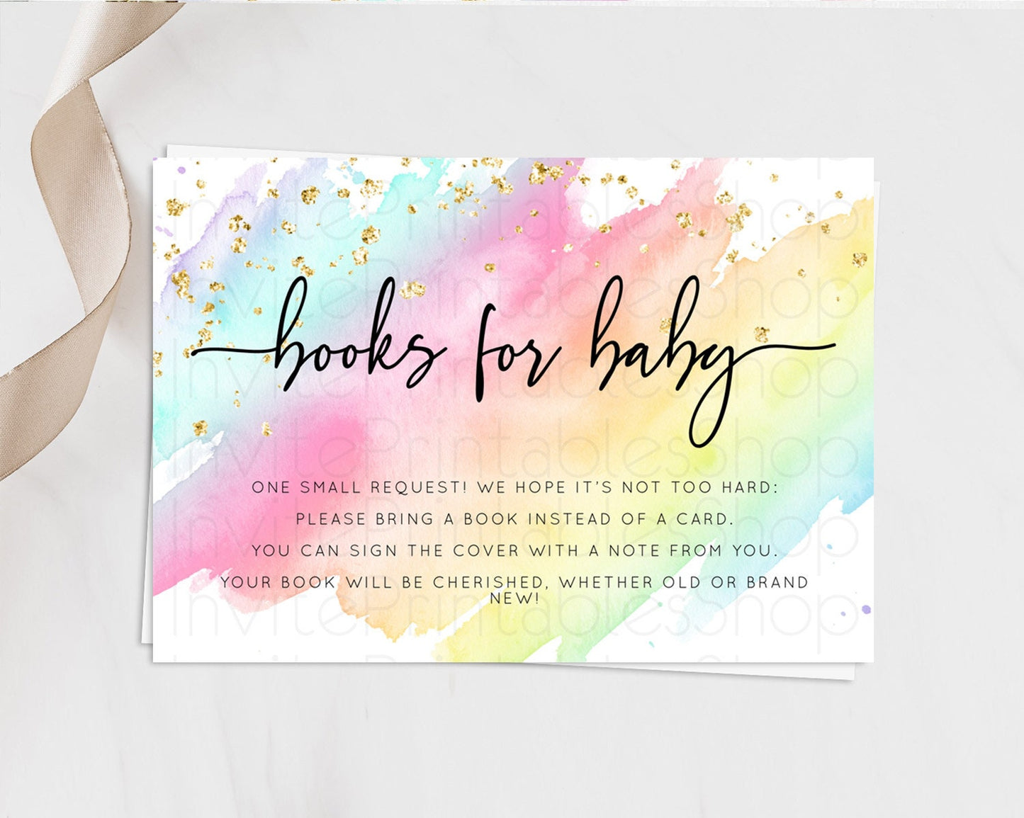 Pastel Books For Baby Card Pastel Rainbow Book Insert Colorful Ombre Watercolor Book Card Confetti Glitter Baby Book Poem Request D10495