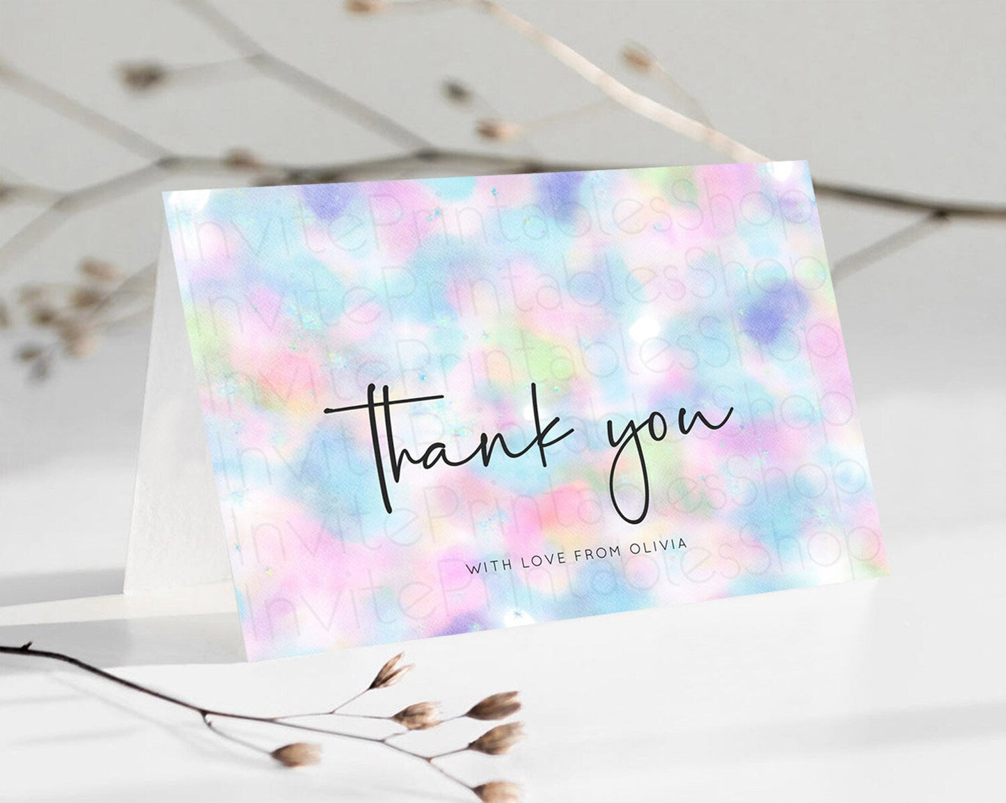 Pastel Thank You Rainbow Thank You Card Colorful Pastel Birthday Thank You Card Confetti Watercolor Pastel Teacher Thank You Cards D10694