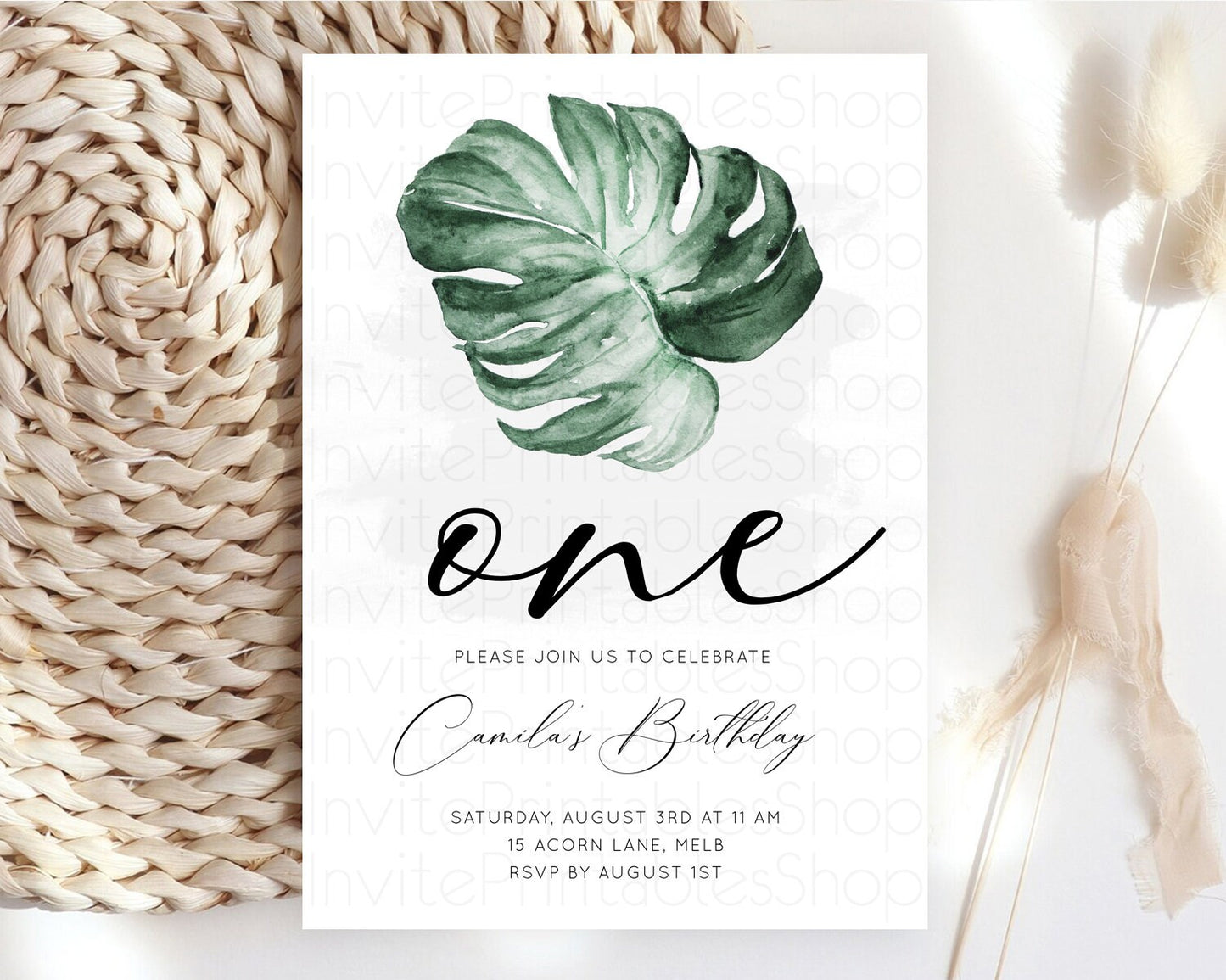 Tropical Invitation Tropical Birthday Invitation Tropical Floral Invitation Palm Leaf Fern Invite Frangipani White Orchid Invitation D11041