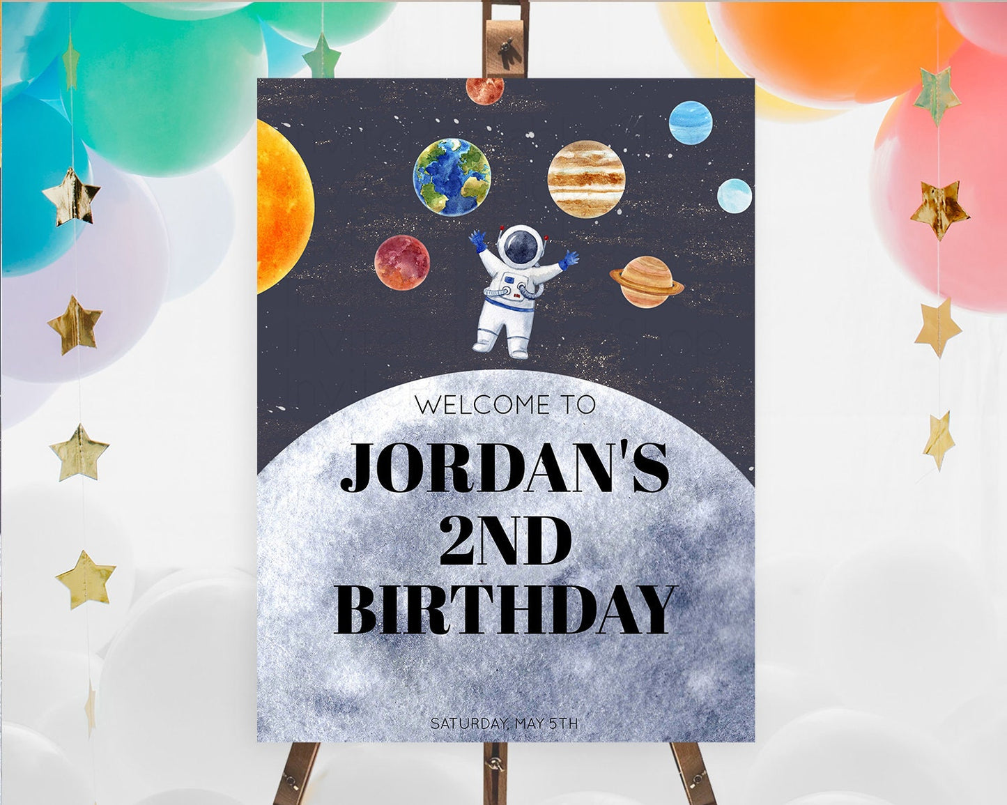 Space Birthday Welcome Sign Space Welcome Board First Trip Around the Sun Welcome Poster Planets Solar System ONE year Birthday Sign D10430
