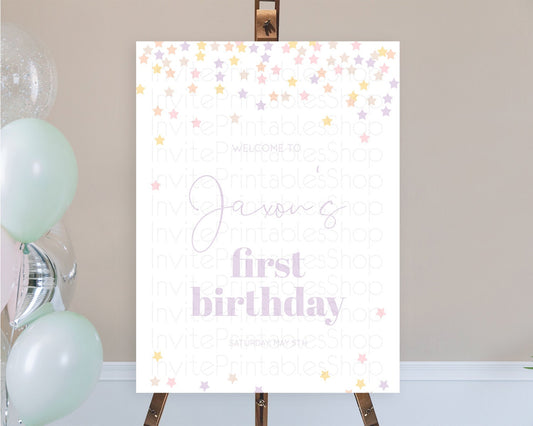 Star Welcome Board Pastel Stars Welcome Sign Shooting Star Rainbow Colorful Confetti Twinkle Little Star First Birthday Welcome Sign D10810