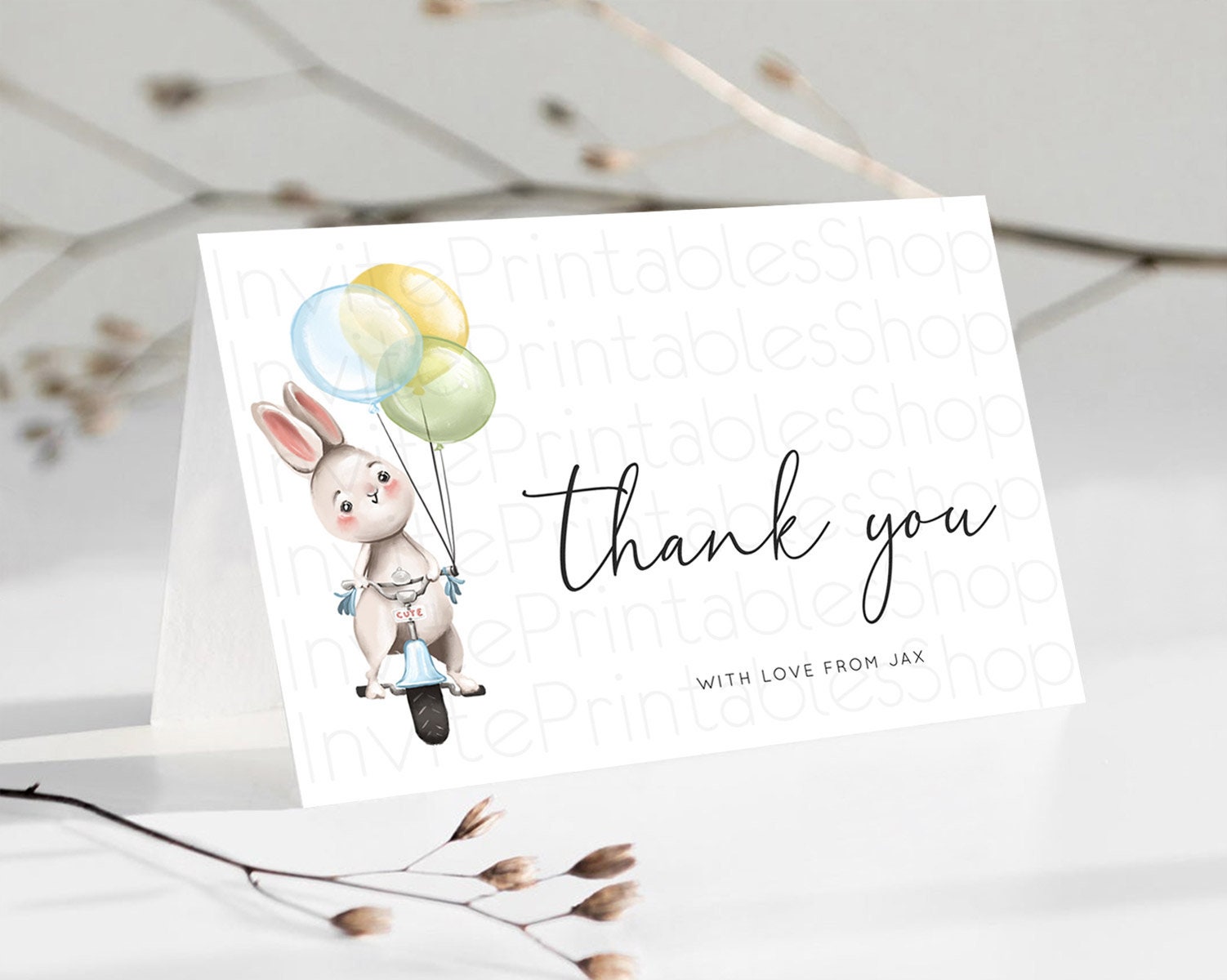 Editable Bunny Thank You Bunny Balloon Thank You Card Colorful Pastel Confet