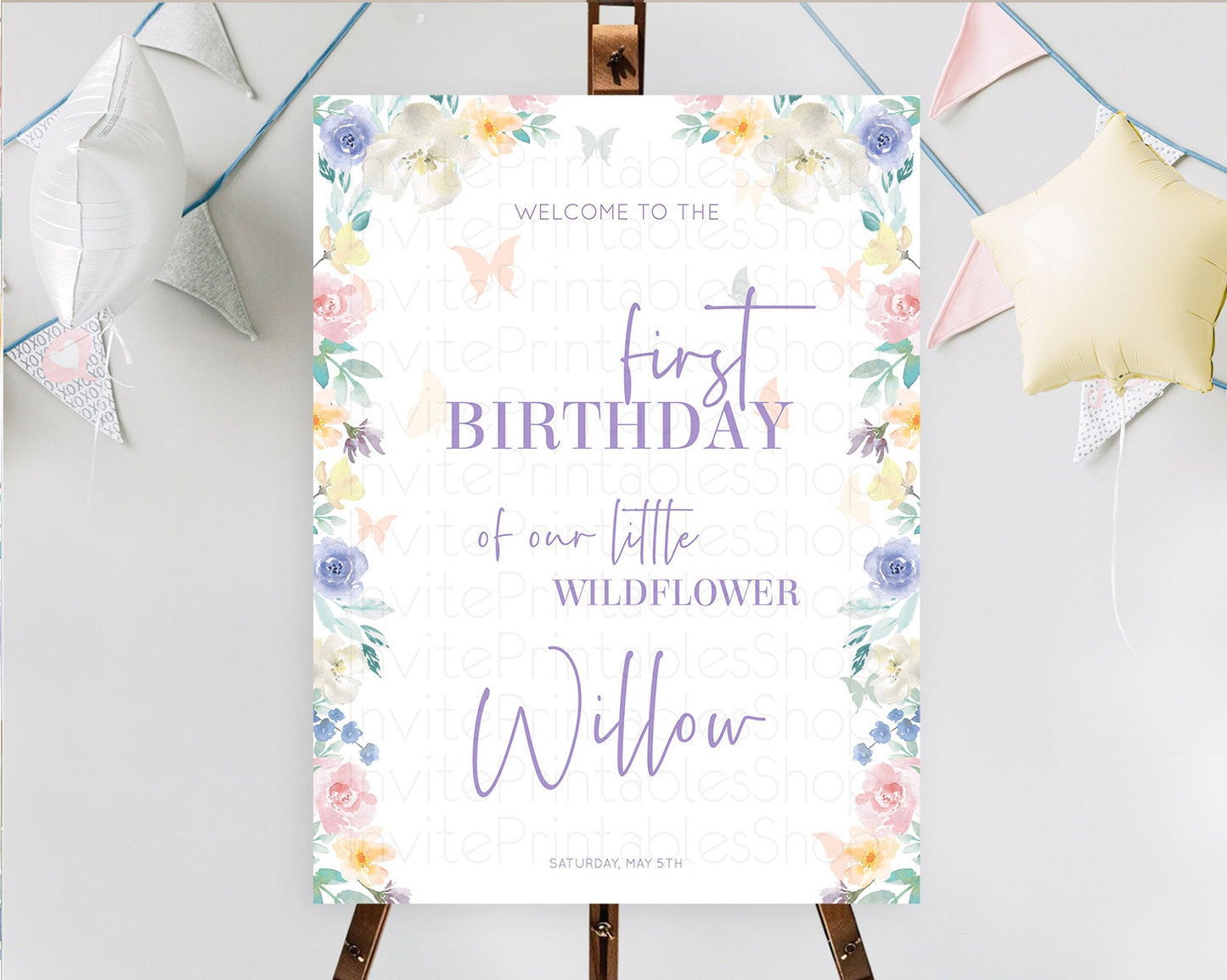 Secret Garden Welcome Sign Wildflower Welcome Board Pastel Flower Garden Welcome Poster Boho Wildflower First Birthday Welcome Sign D10710