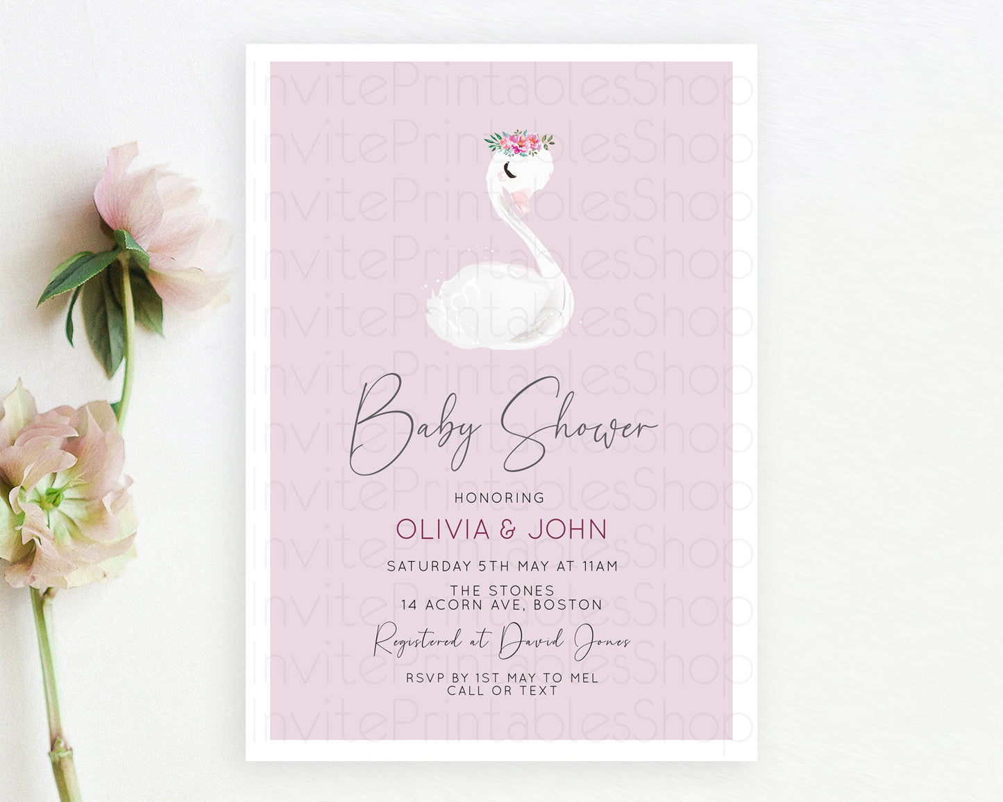 Swan Baby Shower Invitation Swan Princess Ballet Invitation Enchanted Forest Swan Lake Baby Shower Watercolour Pastel Floral D10758