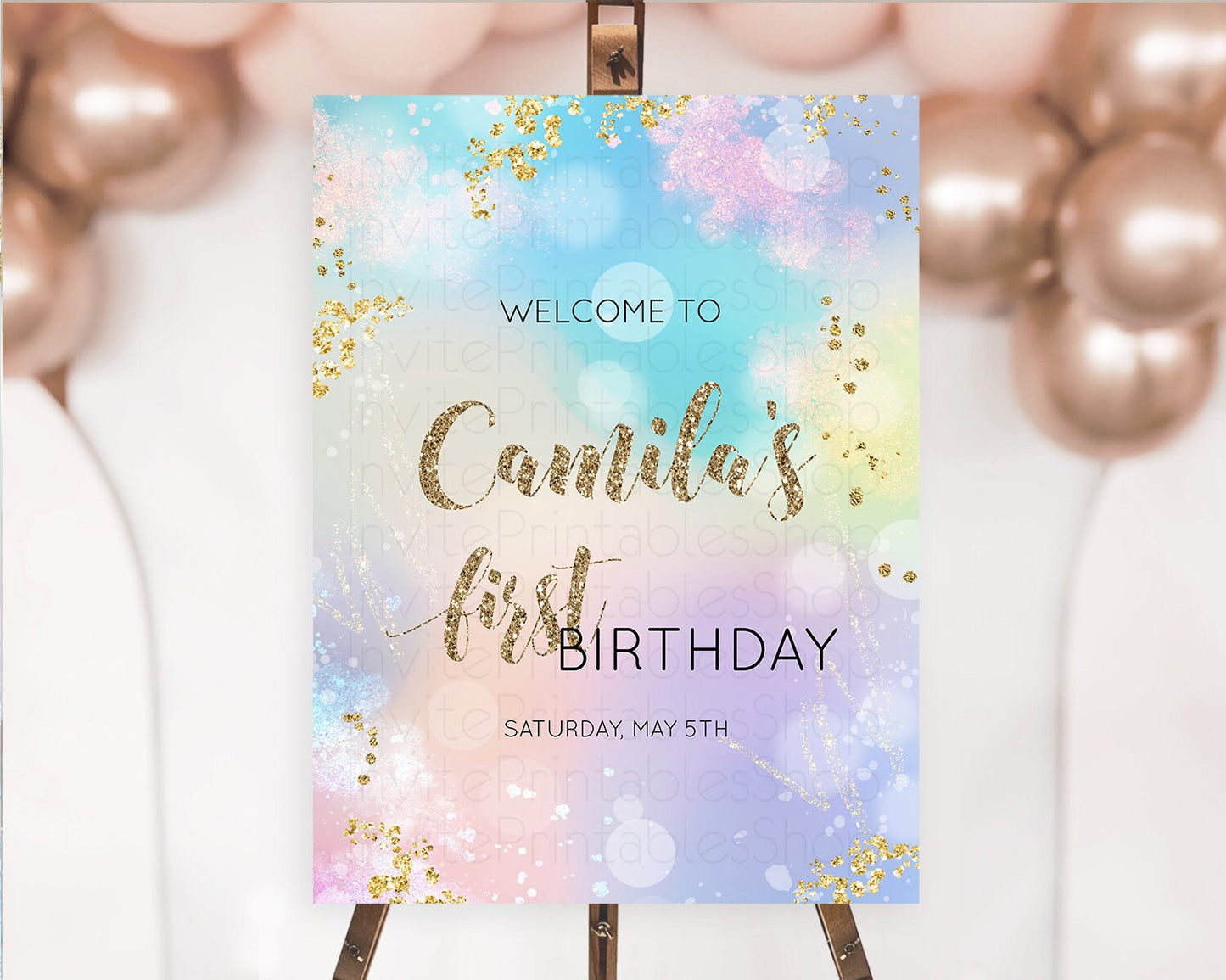 Pastel Welcome Sign Pastel Rainbow Welcome Sign Colorful Rainbow Confetti Watercolor Glitter Pastel First Birthday Welcome Sign D10677