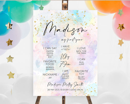 Editable Pastel First Birthday Milestone Board Pastel Rainbow Milestone Post