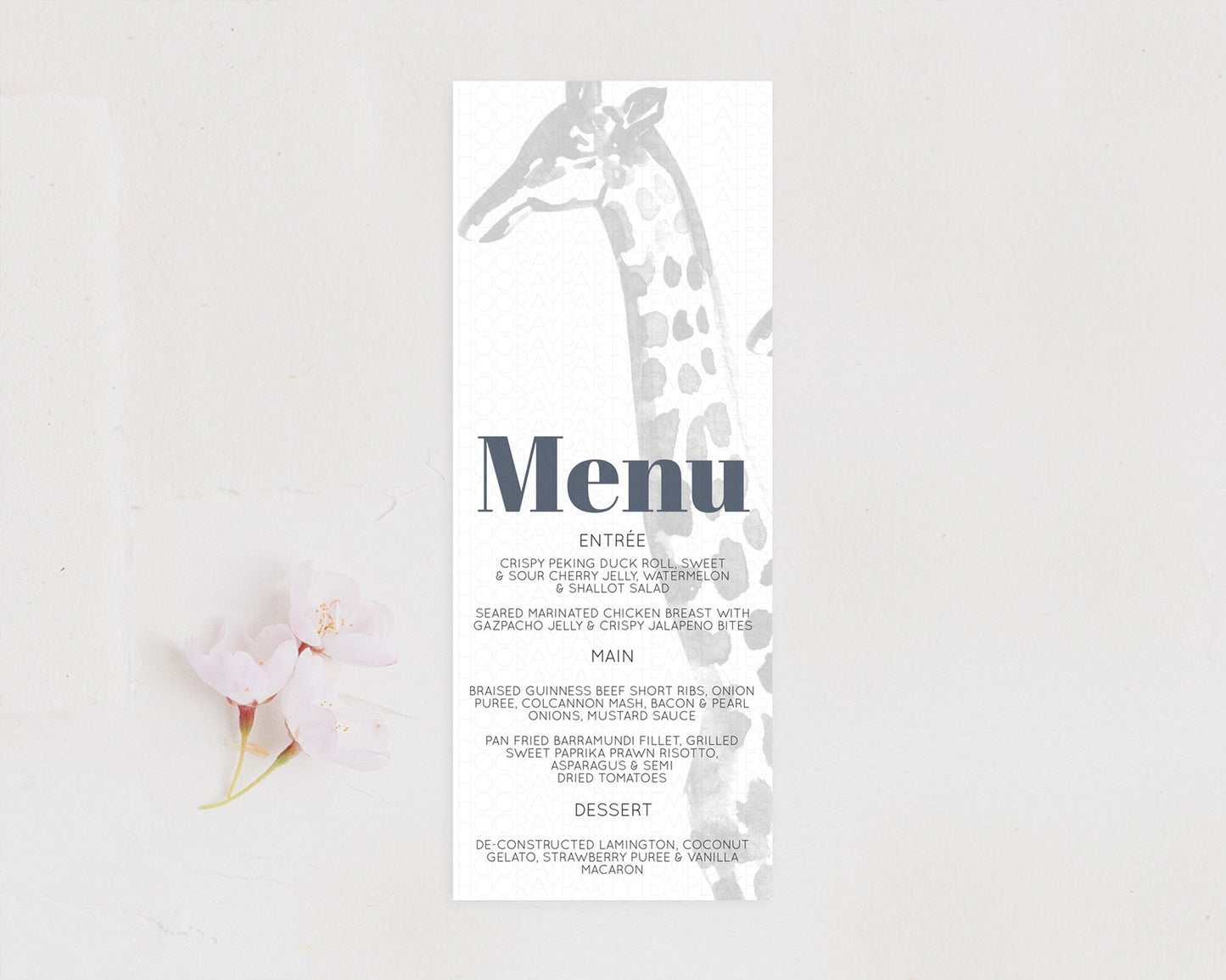 Giraffe Menu Giraffe Menu Template Giraffe Party Table Decor Safari Adventure Decor Zoo Giraffe Dinner Dessert Party Food Menu D10306