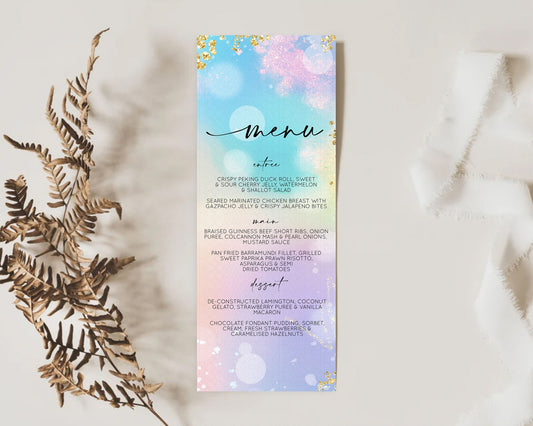 Editable Pastel Menu Pastel Rainbow Menu Template Colorful Pastel Table Deco