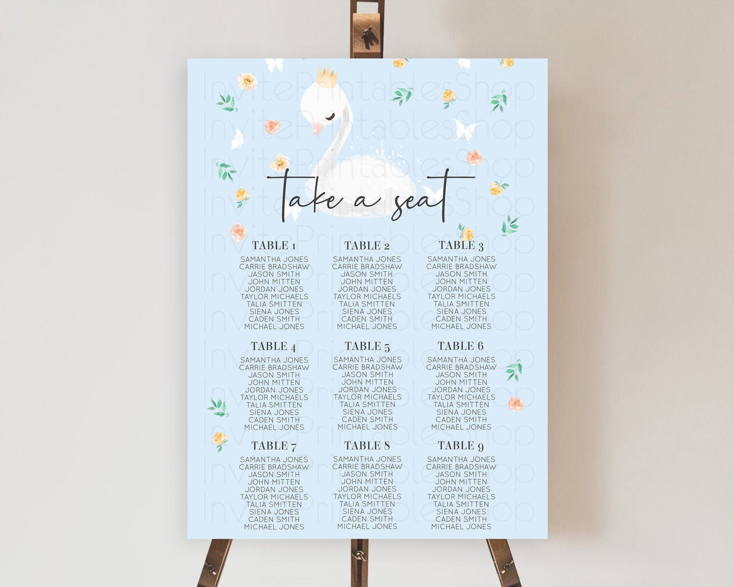 Swan Seating Chart Swan Princess Ballet Seating Sign Watercolour Pastel Floral Enchanted Forest Swan Lake Party Decor Secret Garden D10903