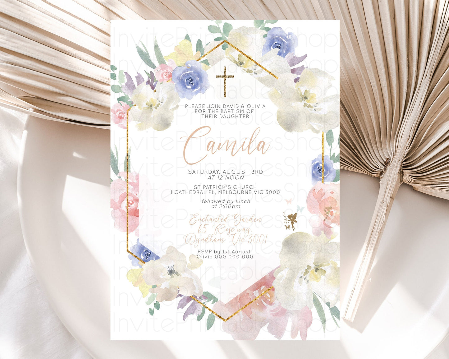 Fairy Baptism Invitation Fairy Baptism 1st Birthday Invitation Enchanted Secret Garden Christening Invite Pastel Floral Butterfly D10829