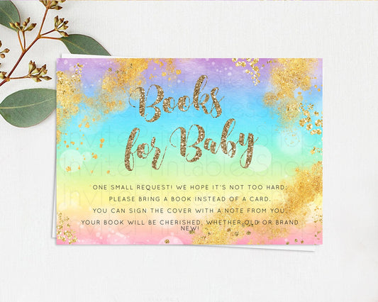 Pastel Books For Baby Card Pastel Rainbow Book Insert Colorful Ombre Watercolor Book Card Confetti Glitter Baby Book Poem Request D10561