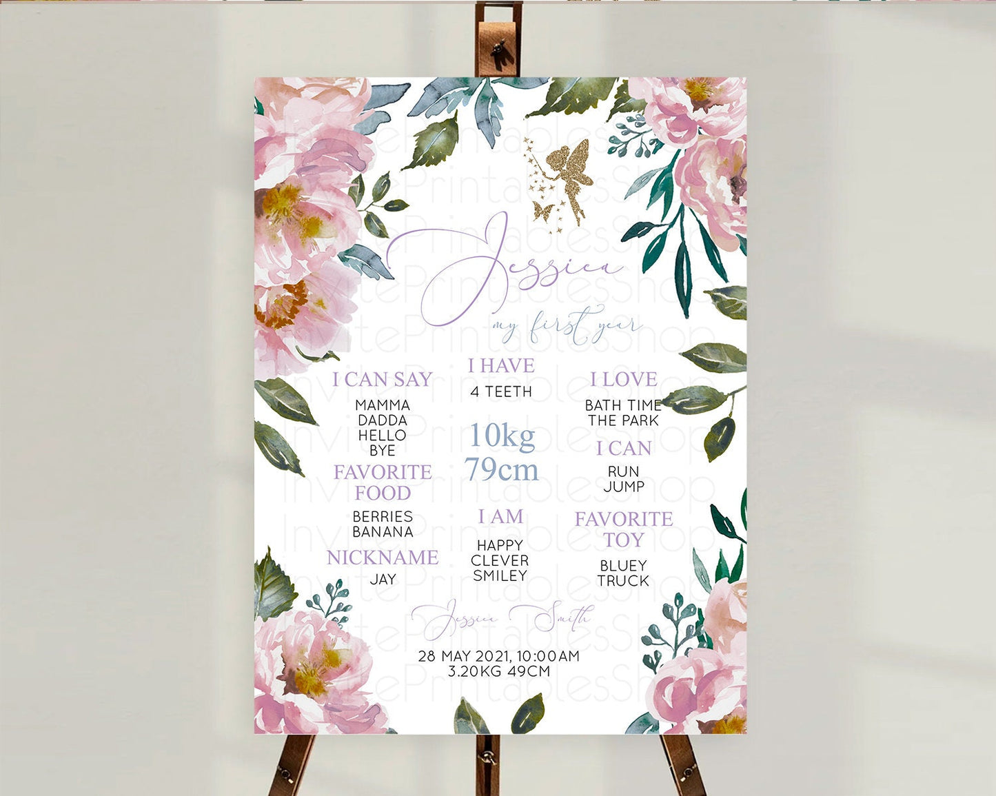 Fairy First Birthday Milestone Poster Fairy Secret Garden Milestone Board Enchanted Garden Pastel Floral Butterfly 1st Birthday Sign D10727