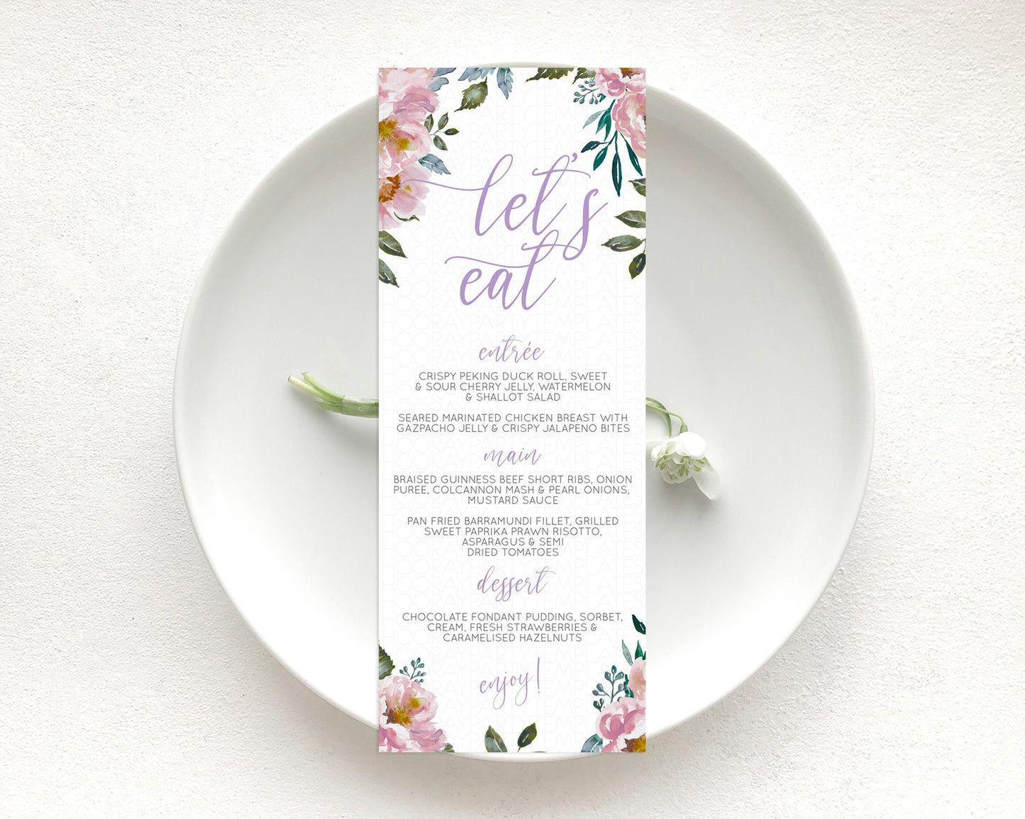 Secret Garden Menu Wildflower Menu Template Pastel Flower Garden Table Decor Boho Floral Dinner Dessert Floral Party Food Menu D10729