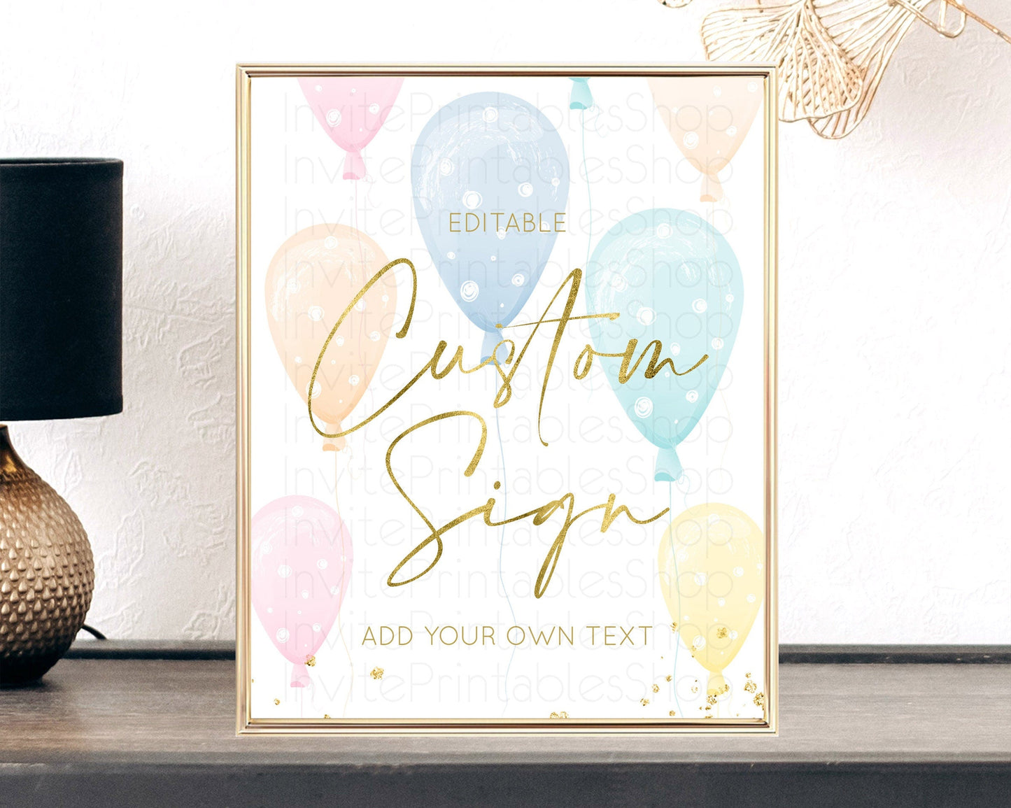 Pastel Balloons Sign Template Rainbow Confetti Balloon Party Colorful Balloon Table Sign Decor 8x10 Birthday Baby Shower Baptism D10182