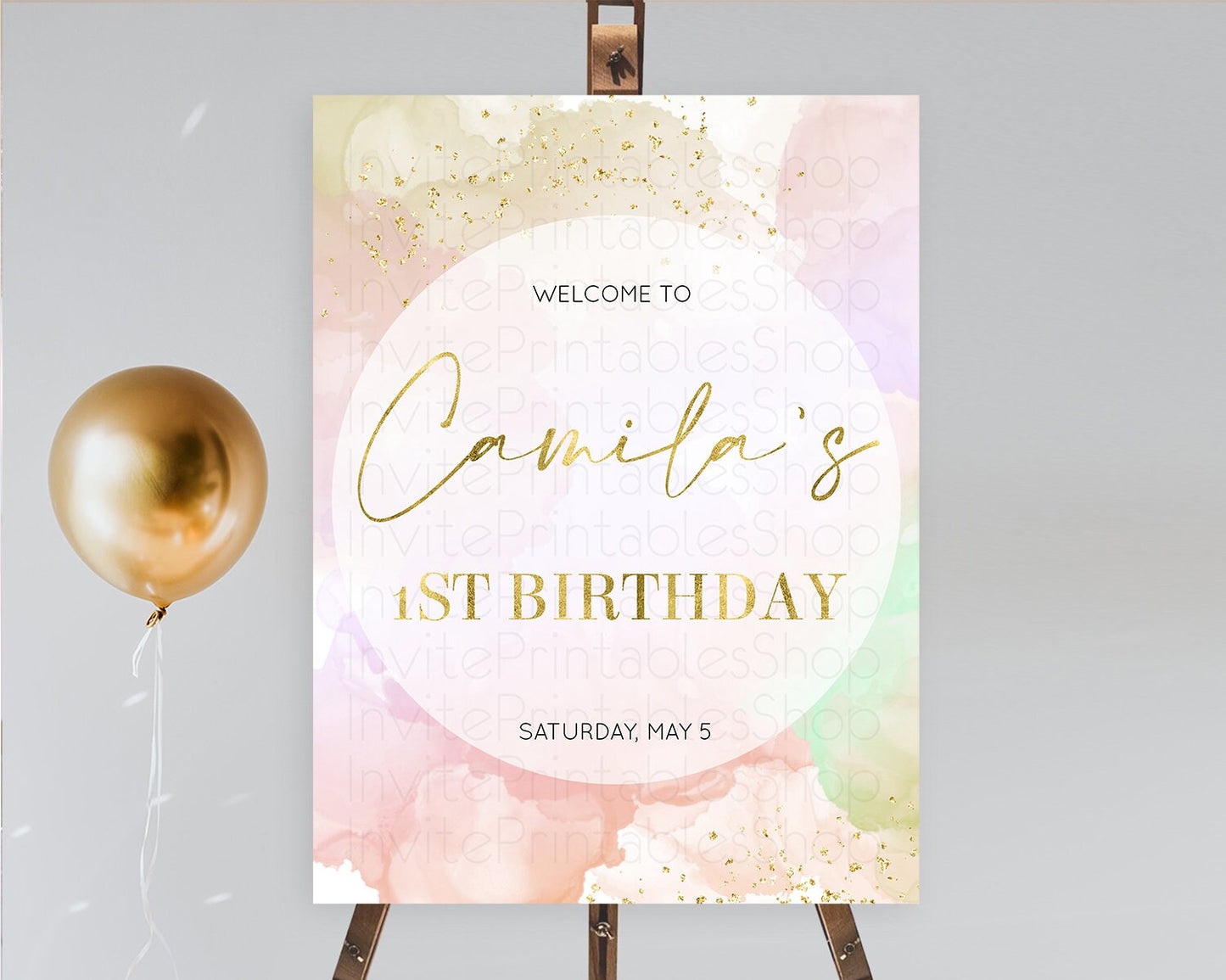 Pastel Welcome Sign Pastel Rainbow Welcome Sign Colorful Rainbow Confetti Watercolor Glitter Pastel First Birthday Welcome Sign D10627