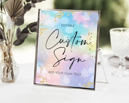 Editable Pastel Sign Ombre Table Sign Decor Pastel Ombre Rainbow Watercolor