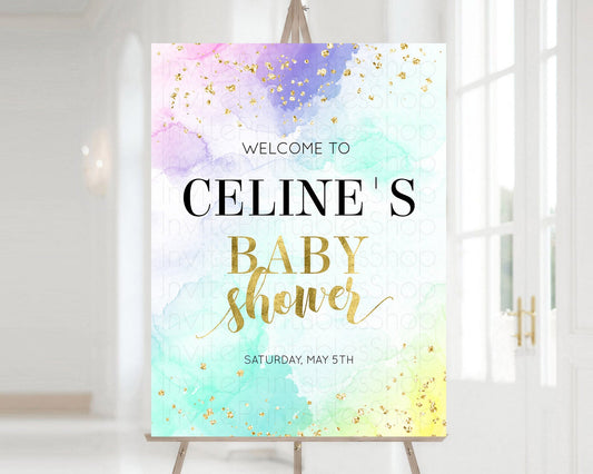 Editable Pastel Baby Shower Welcome Sign Pastel Rainbow Welcome Sign Colorfu